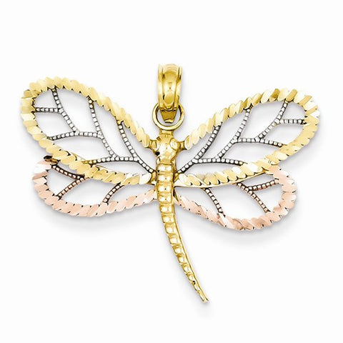 14k Gold Two-tone & Rhodium Dragonfly Pendant, Pendants for Necklace