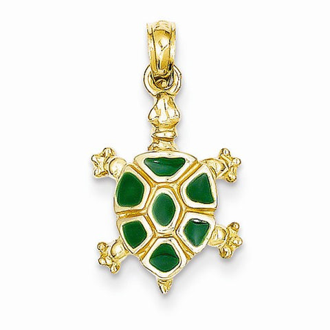 14k Gold Green Enamel Land Turtle Pendant, Pendants for Necklace