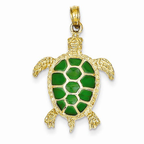 14k Gold Green Translucent Acrylic Sea Turtle Pendant, Pendants for Necklace