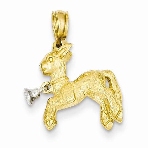 14k Gold Two-tone 3-D Moveable Bell on Playful Lamb Pendant, Pendants for Necklace