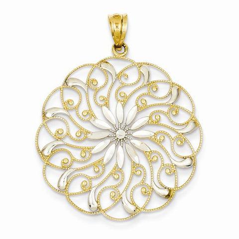 14k Gold & Rhodium Diamond-cut Fancy Swirl Pendant, Pendants for Necklace