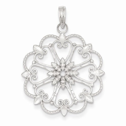 14k White Gold Diamond-cut Starburst Pendant, Pendants for Necklace