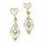 14k Yellow Gold Rhodium Dangling Diamond Shape Heart Post Earrings