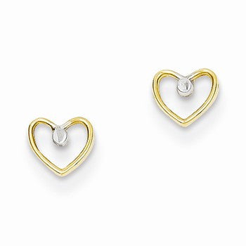 14k Yellow Gold Rhodium Bead in Heart Post Earring, Jewelry Earrings