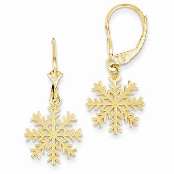 14k Yellow Gold Snowflake Leverback Earrings