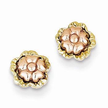 14k Two-tone Double Flower Post Earrings