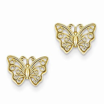 14k Yellow Gold Butterfly Post Earrings