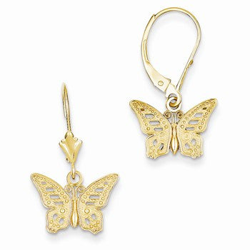 14k Yellow Gold Butterfly Leverback Earrings