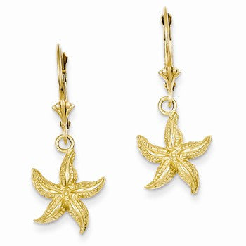 14k Yellow Gold Starfish Leverback Earrings