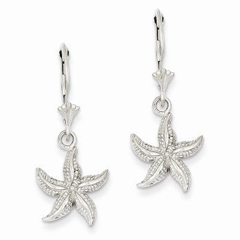 14k White Gold Starfish Leverback Earrings