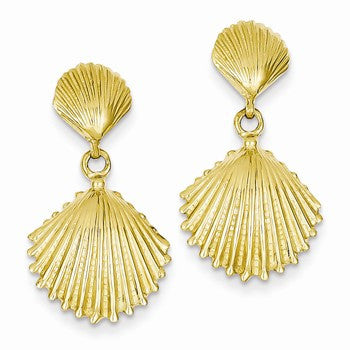 14k Yellow Gold Scallop Shell Dangle Post Earrings