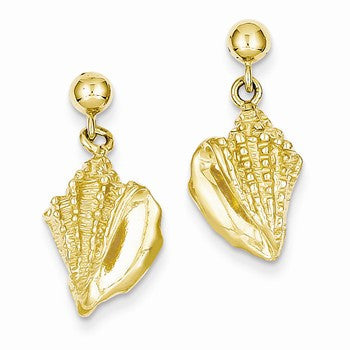 14k Yellow Gold Conch Shell Dangle Earrings