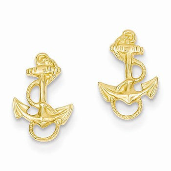 14k Yellow Gold Anchor with Rope Trim Post Earrings