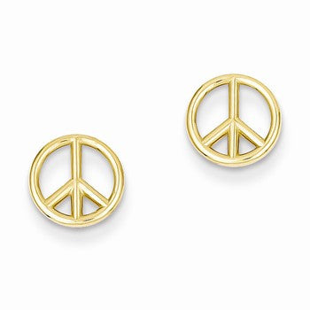 14k Yellow Gold Polished Peace Symbol Post Earrings