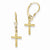 14k Yellow Gold Mini Cross with Heart Leverback Earrings