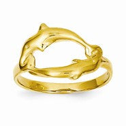 14k Yellow Gold Double Dolphin Circle Ring
