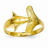 14k Yellow Gold Fan-tailed Dolphin Ring