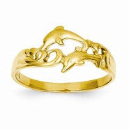 14k Yellow Gold Double Dolphins with Waves Ring