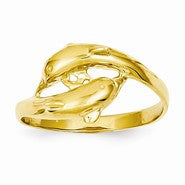 14k Yellow Gold Double Dolphins Ring