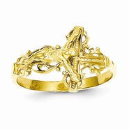 14k Yellow Gold Diamond-cut Crucifix Ring