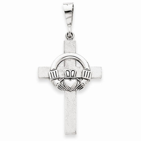 14k White Gold Claddagh Cross Pendant, Pendants for Necklace