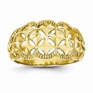 14k Yellow Gold Diamond-cut Scalloped Edge Pattern Dome Ring