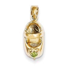 14k Gold 3-D August/Peridot Engraveable Baby Shoe Charm hide-image