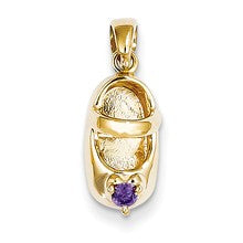 14k Gold 3-D February/Amethyst Engraveable Baby Shoe Charm hide-image