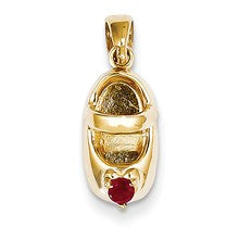 14k Gold 3-D January/Garnet Engraveable Baby Shoe Charm hide-image