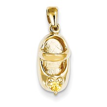 14k Gold 3-D November/Citrine Engraveable Baby Shoe Charm hide-image