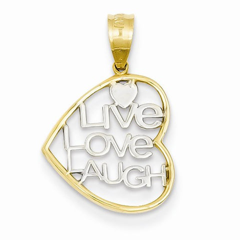 14k Gold & Rhodium Polished Live Love Laugh Pendant, Pendants for Necklace