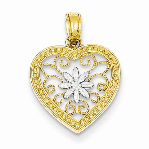 14k Gold Polished Heart w/Rhodium pendant, Dazzling Pendants for Necklace