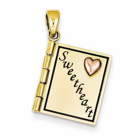 14k Gold Two tone 3-D Moveable Sweetheart Book Pendant, Pendants for Necklace