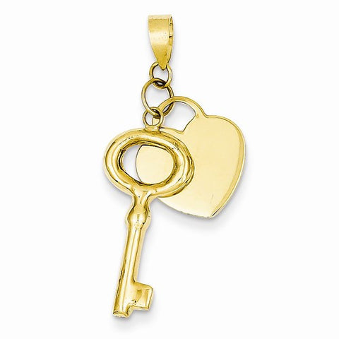 14k Gold Flat Heart with Puff Round Key Pendant, Pendants for Necklace