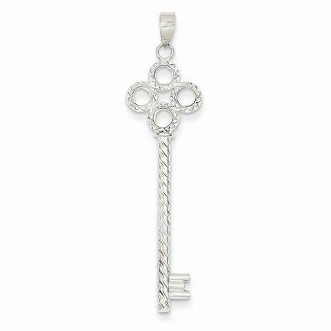 14k White Gold Key Diamond Cut Tube/Circle Top Pendant, Pendants for Necklace