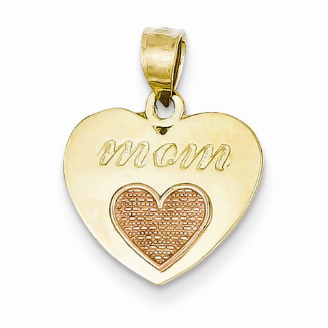 14ky Yellow Gold & Rose Gold Heart on Heart Mom Pendant, Pendants for Necklace