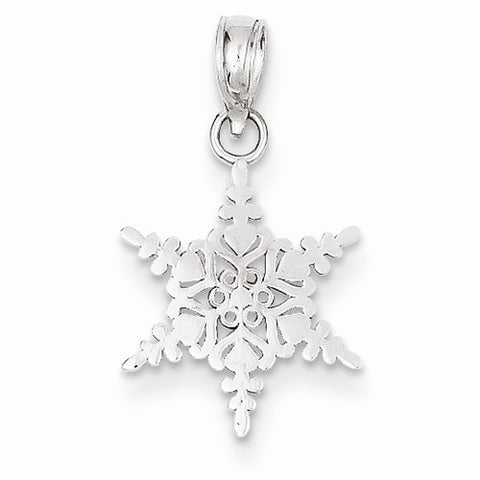 14k White Gold Diamond-Cut Snowflake Pendant, Pendants for Necklace