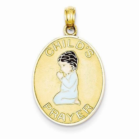 14k Gold Child's Prayer w/Enameled Boy Pendant, Pendants for Necklace