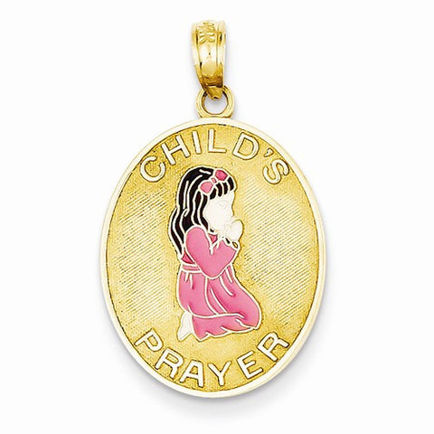 14k Gold Child's Prayer w/Enameled Girl Pendant, Pendants for Necklace