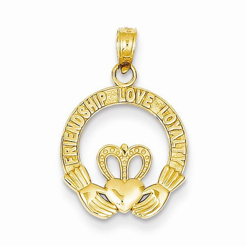 14k Gold Satin Diamond-cut Flat-Backed Claddagh Pendant, Pendants for Necklace