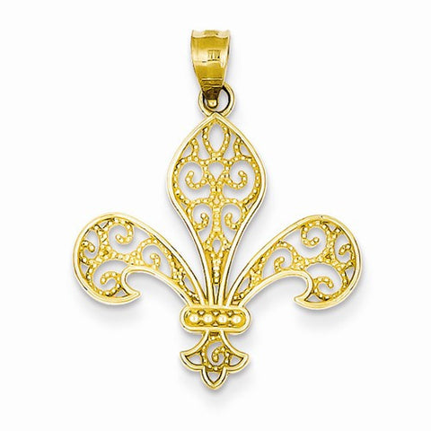 14k Gold Filigree Fleur de Lis Pendant, Pendants for Necklace