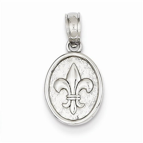 14k White Gold Small Fleur De Lis in Oval Pendant, Pendants for Necklace
