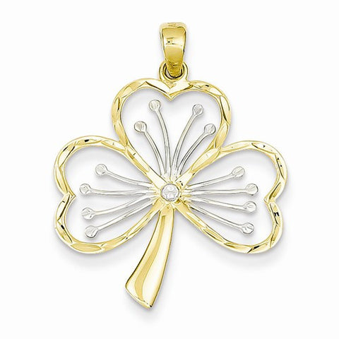 14k Gold & Rhodium Diamond Cut Clover Pendant, Pendants for Necklace
