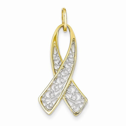 14k Gold & Rhodium Ribbon Pendant, Pendants for Necklace