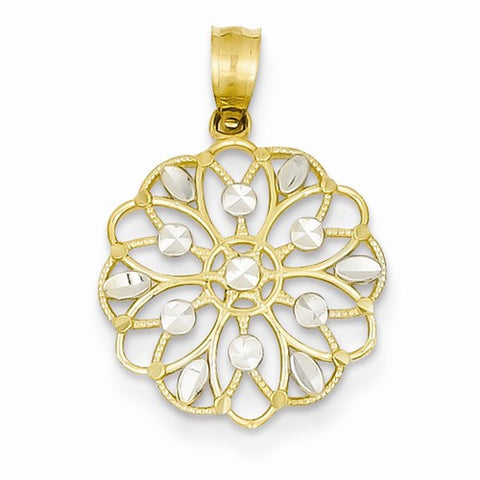 14k Gold & Rhodium Diamond-cut Round Pendant, Pendants for Necklace
