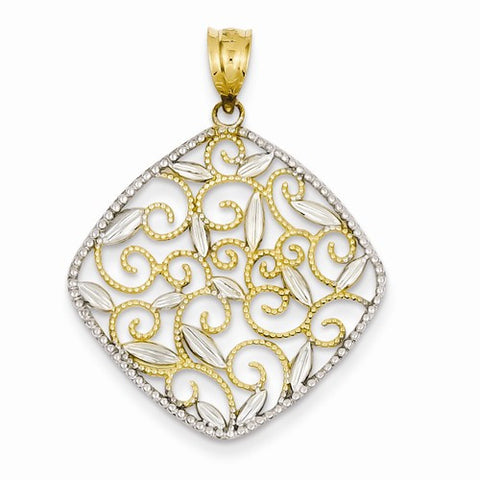 14k Gold & Rhodium Diamond-cut Filigree Swirl Pendant, Pendants for Necklace