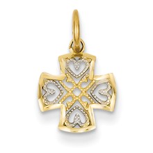 14k Gold Small Polished Cross w/ Rhodium Hearts Charm hide-image