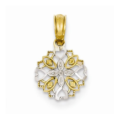 14k Gold & Rhodium Small Polished and Textured Pendant, Pendants for Necklace