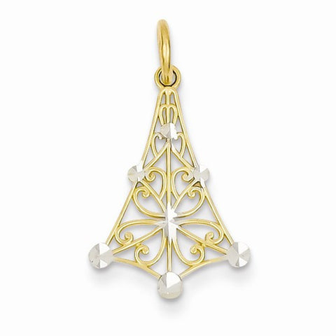 14k Gold & Rhodium Polished Fancy Pendant, Pendants for Necklace