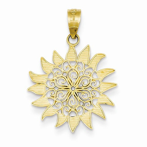 14k Gold Polished Filigree Sun Pendant, Pendants for Necklace